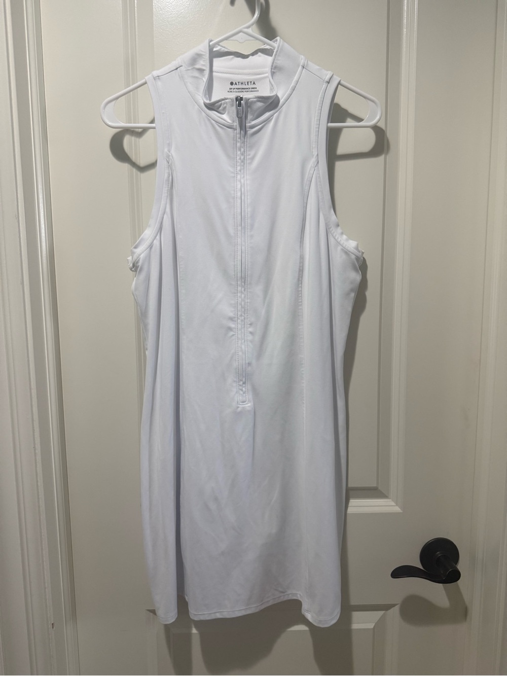 Athleta White Zip-Up Performance Dress; Tennis; built in shorts